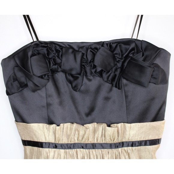 Max & Cleo Gold and Black Bow tie Strappy Mini Dress 6 - Picture 2 of 10